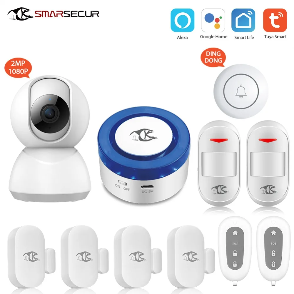 

Wireless alarm siren motion sensor security system Android IOS app control compatible with alexa google home