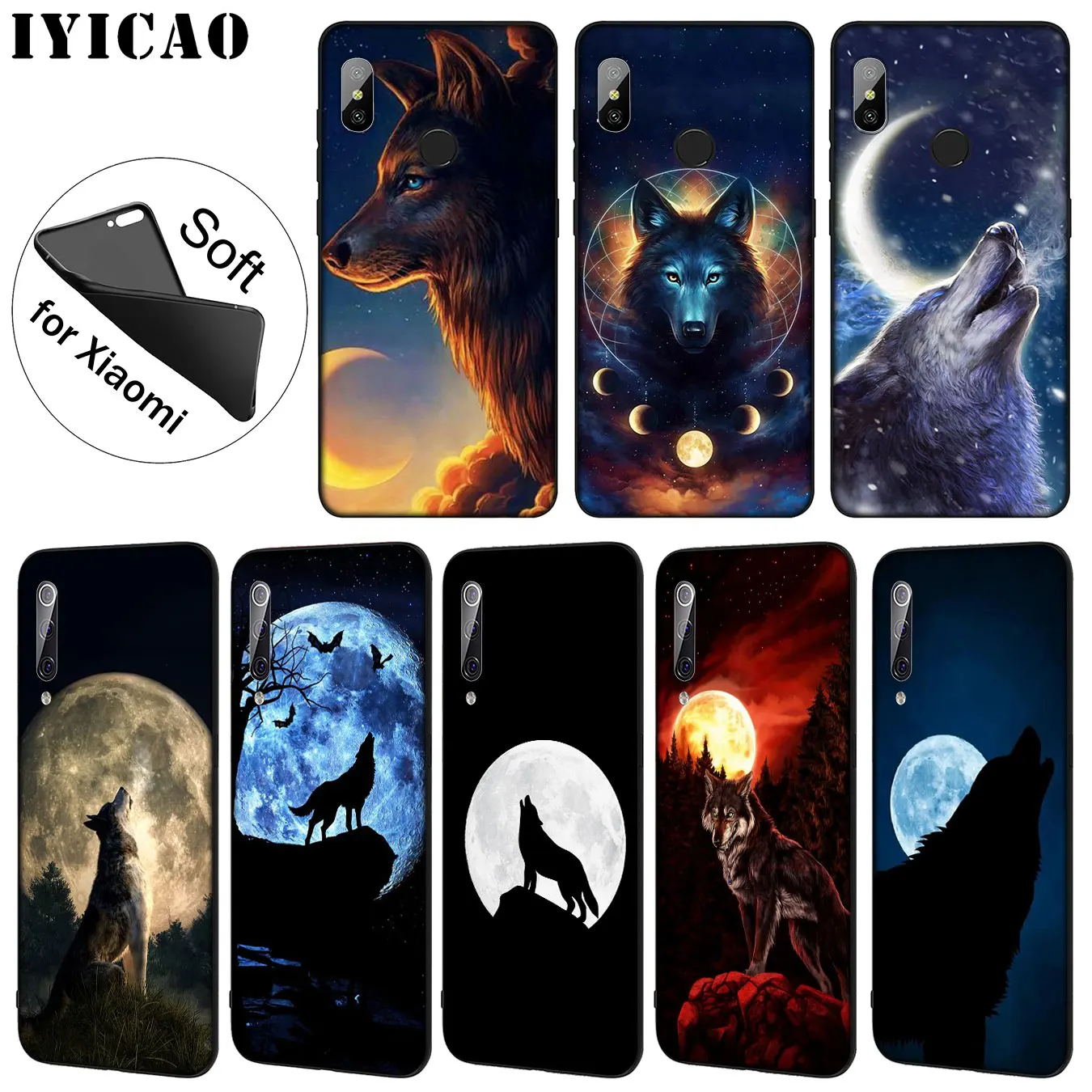 IYICAO Moon roaring wolf Мягкий силиконовый чехол для телефона Xiaomi Mi 10 9 9T CC9 CC9E 8 SE A3 Pro A1 A2 Lite 6