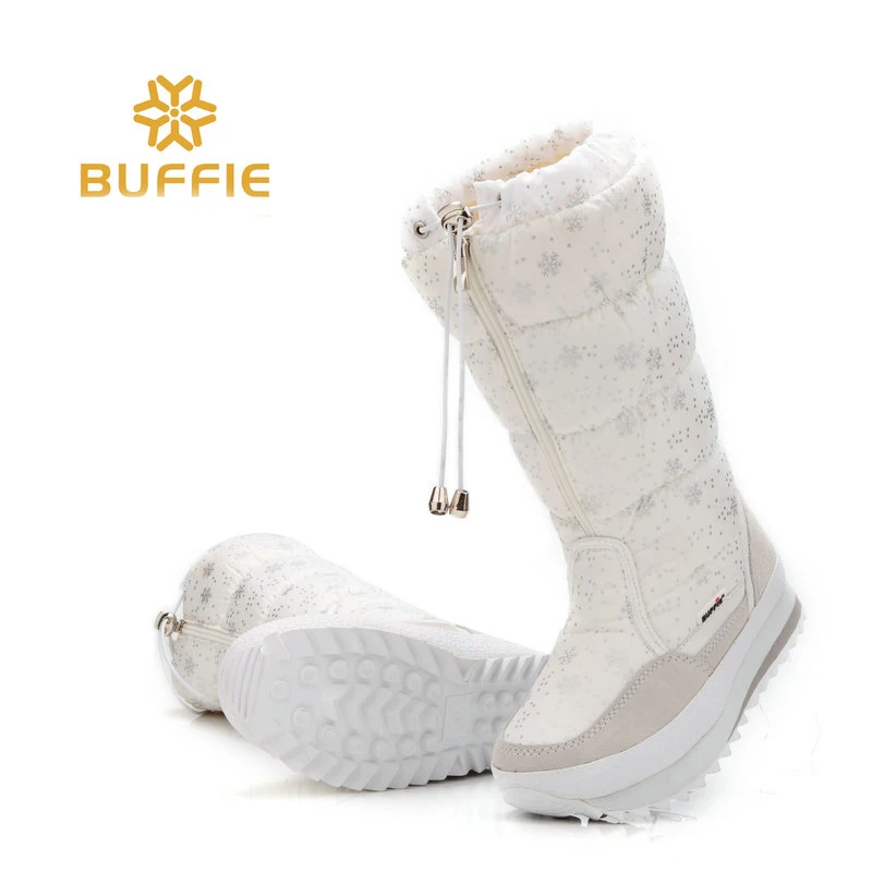 Buy Knee High Girls winter boots shoe white colour zipper up 2019 new season top quality soft warm fur free shipping teenager female