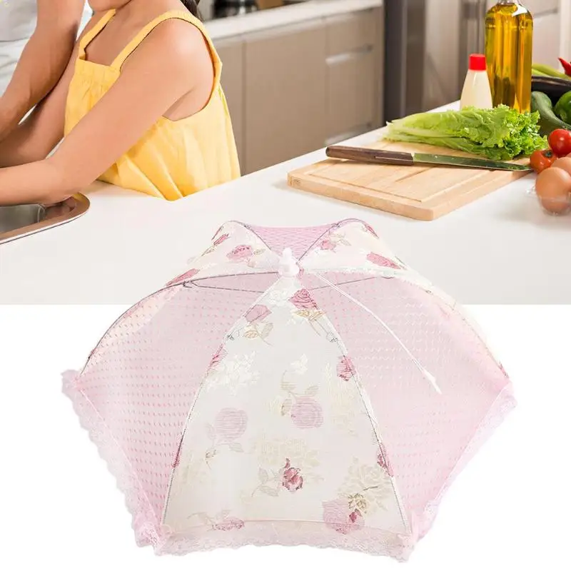 Home Food Cover Anti Mosquito Fly Resistant Lace Foldable Umbrella Table Desk Food Cover for Kitchen Gadget Outdoor Picnic
