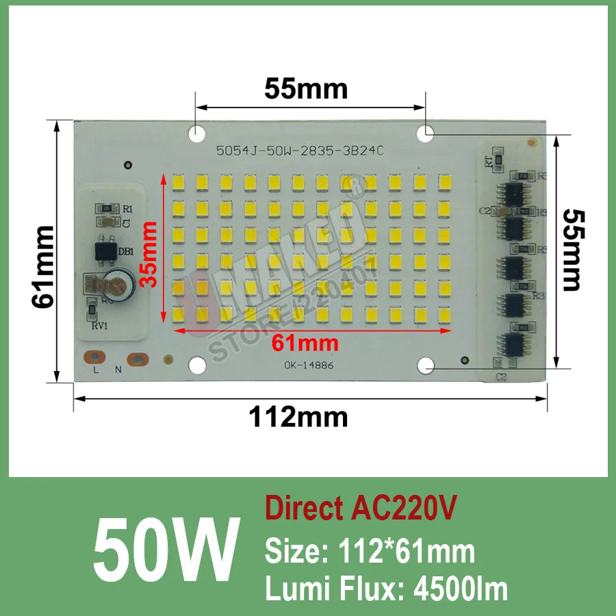 50W 112x61mm 1 шт. светодиодными лампами COB чип лампа умная ИС(интеграционная схема) 220V 200W 150W 100 Вт 50 Вт 30 Вт 20 Вт для Открытый прожектор теплый белый/белый высокого качества - Испускаемый цвет: 50W 112x61mm