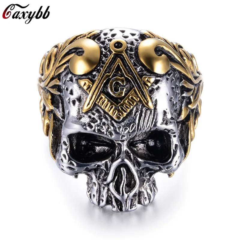 

Dropshipping Hip Hop 316L Stainless Steel Classic Masonic Skull Head Rings Men's Biker Ring jewelry
