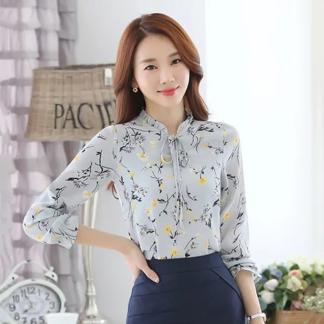 Women Summer Long Sleeve Blouse Floral Print Casual Office