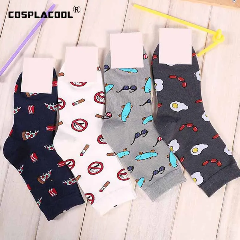 

Mens Food Socks Kintting Creative Character Cartoon Egg Sausage Pizza Socks Men Smoking Is Strictly Prohibited Calcetines Hombre