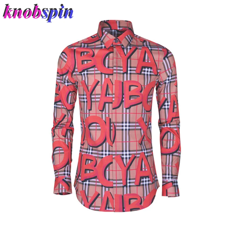 

Big Letter Printed Men shirt Europe Fashion style Plus size Clothing male Square collar full sleeve Slim Casual Shirts 2019 new
