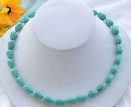 

huij 002247 17" 9x11mm drip blue turquoise bead necklace