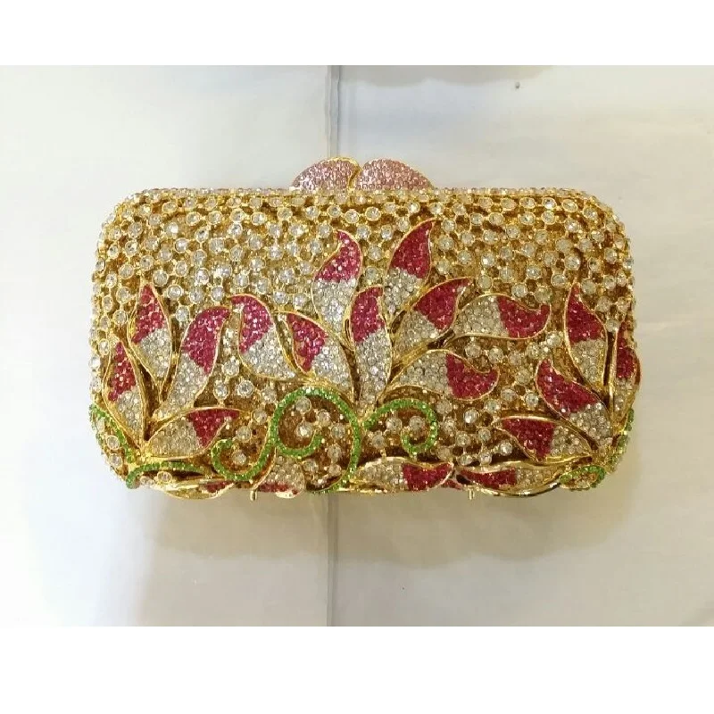 

8308B Crystal Lady Fashion Wedding Party Night hollow Metal Evening purse clutch bag box handbag case