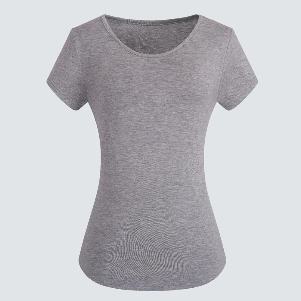 

New Fashion Casual Summer Short Sleeve T-Shirt Women Basic Style Round Neck Solid Color Slim Fitted Tee Tops HT016