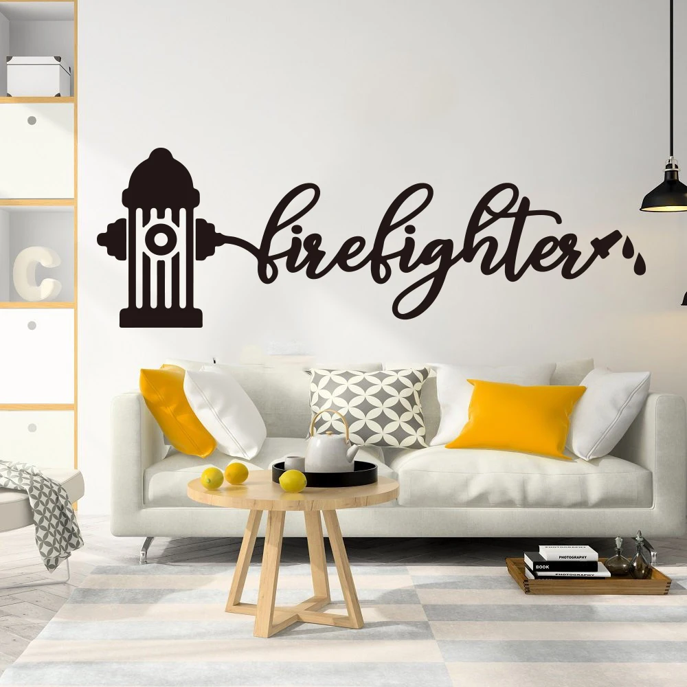 

Large Fire Hydrant Firefighter Axes Wall Sticker Car Bedroom Fire Fighter Inspired Design Wall Decal Kids Room Vinyl Decor