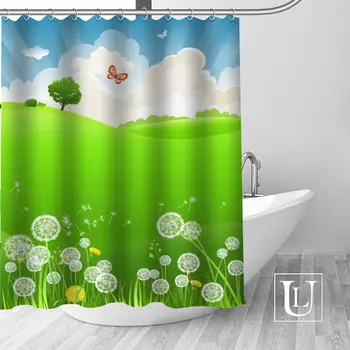 

Grass Flowers Landscape Shower Curtains Custom Design Creative Shower Curtain Bathroom Waterproof Polyester Fabric