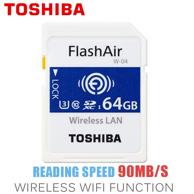 Original TOSHIBA Wifi Memory Card FlashAir W 04 64GB 90M/s Class 10 U3