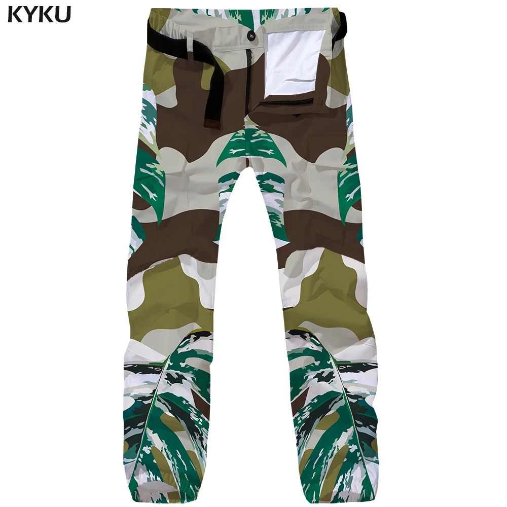 KYKU Brand Camouflage Cargo Pants Men Leaf Camo Pants Green Vintage 3d Print Pants Straight