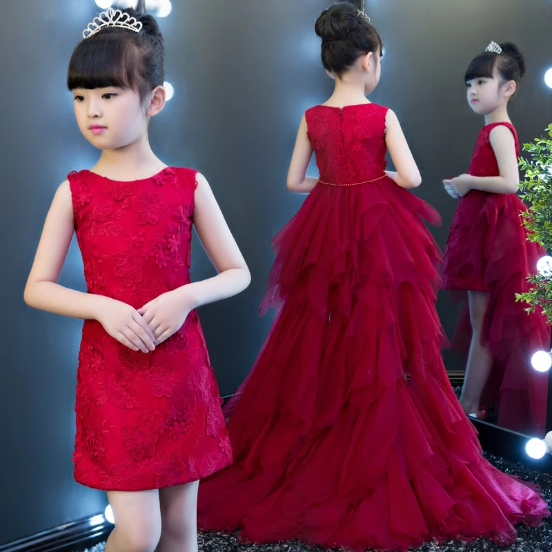 Новинка 2019 года Высокое качество Элегантный красный цвет дети обувь для девочек день рождения принцесса кружево платье детский мяч длинное