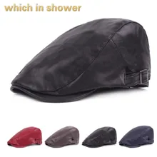 Который в душе весна зима PU берет для женщин мужчин твердая искусственная кожа плоская кепка мужская и женская пустая косая кость черный красный кепка газетчика