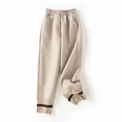 2018 новые осенние зимние женские брюки модные эластичные талии шерстяные брюки Девятый брюки толстые повседневные брюки шаровары
