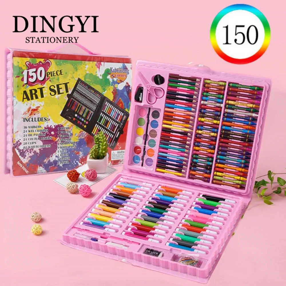 150-piece Set of Children's Brush Watercolor Pen Color Crayon Art Graffiti  Diy Painting Tool Gift Box Supplies