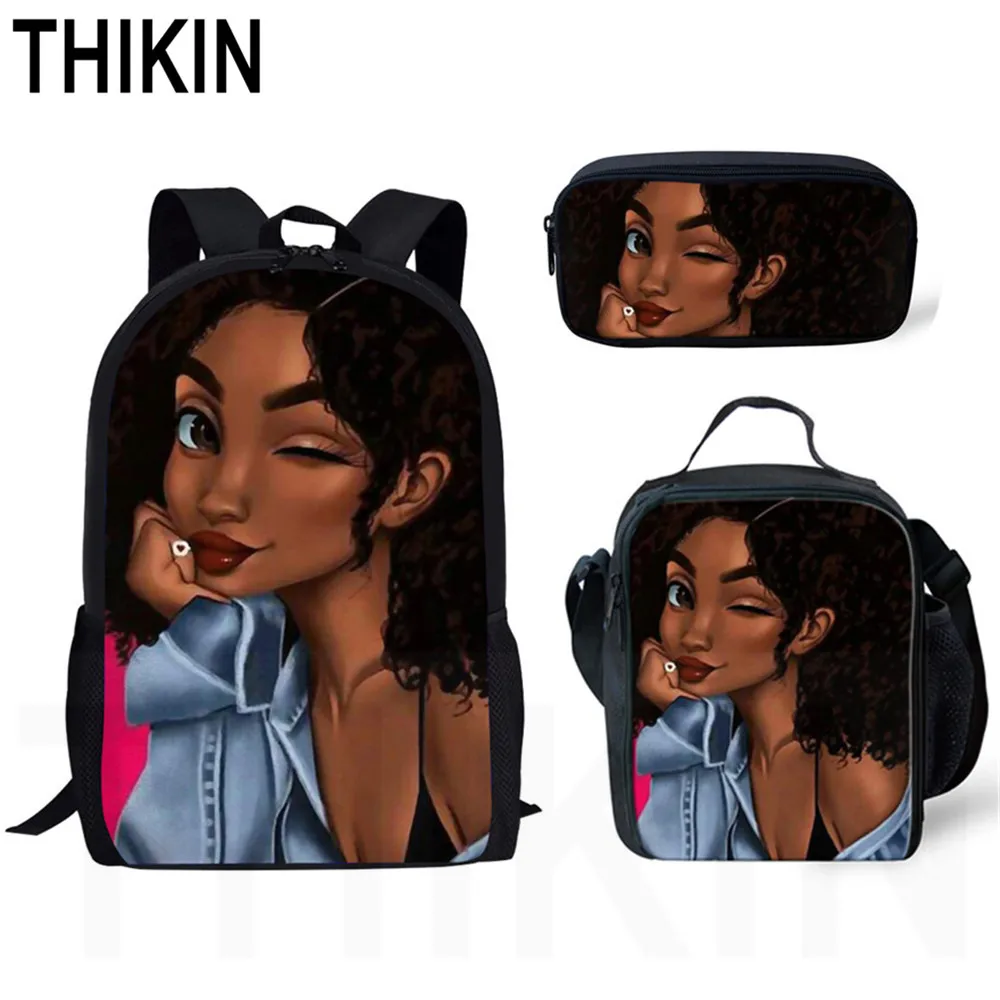THIKIN дети рюкзак для девочек для школы черного искусства в африканском стиле для девочек дизайн рюкзак для детей 3 шт./компл. Школьный рюкзак, школьный рюкзак - Цвет: As picture