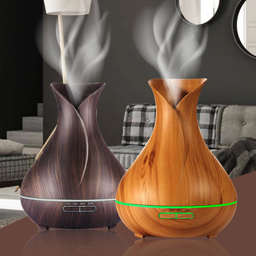 

Ultrasonic Wood Grain 400ml Large Capacity Aroma Diffuser Essential Oil Humidifier Color Light Waterless Auto-off