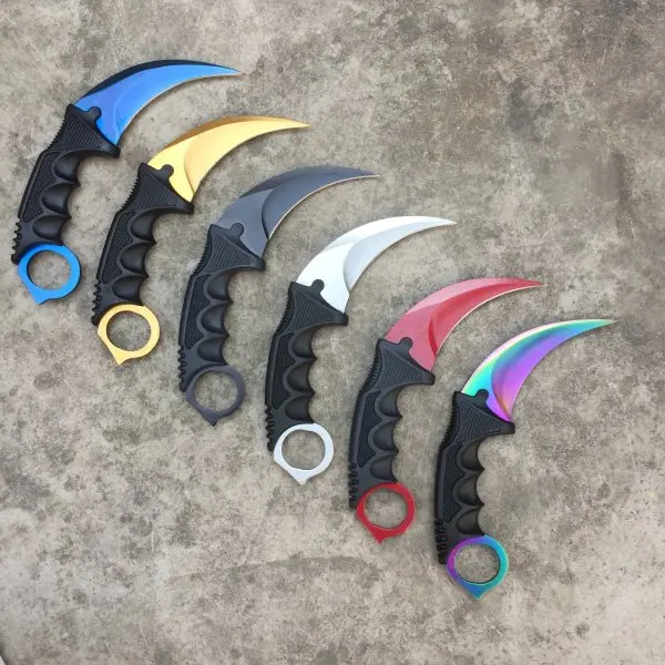 

CS GO Counter Strike Black Knife Neck Knife With Sheath Tiger Fade Tooth Real game Knife Factory Wholesale Gift