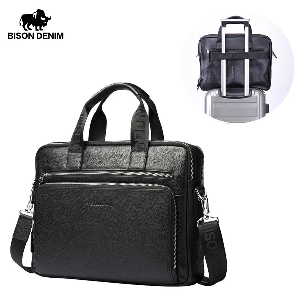 Мужская сумка BISON DENIM из натуральной кожи, 17 дюймов, портфели для ноутбука, большая вместительность, мужская деловая сумка, сумки на плечо, W2333 4|Сумки с ручками| | АлиЭкспресс
