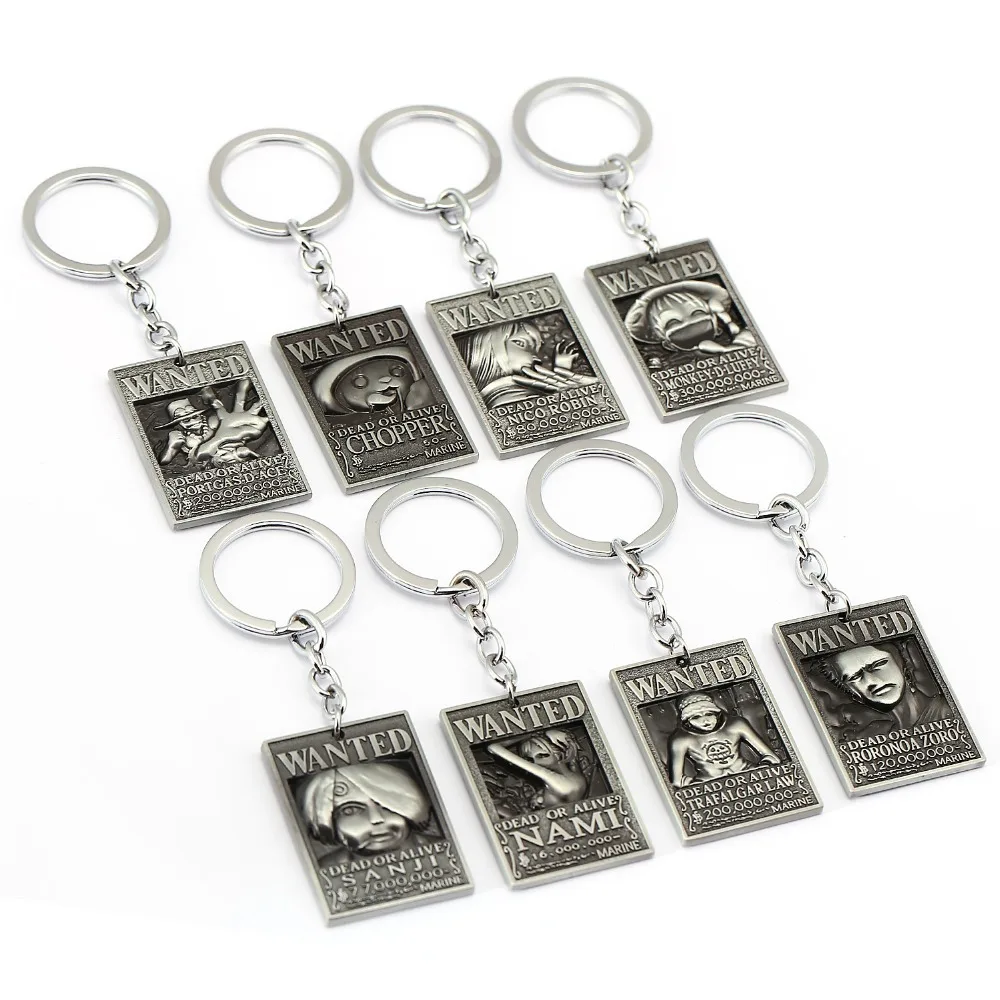 

New Keychain Anime Luffy One Piece 8 Style Wanted Poster Key Chain Fashion Key Ring Holder Chaveiro Pendant Jewelry Souvenir