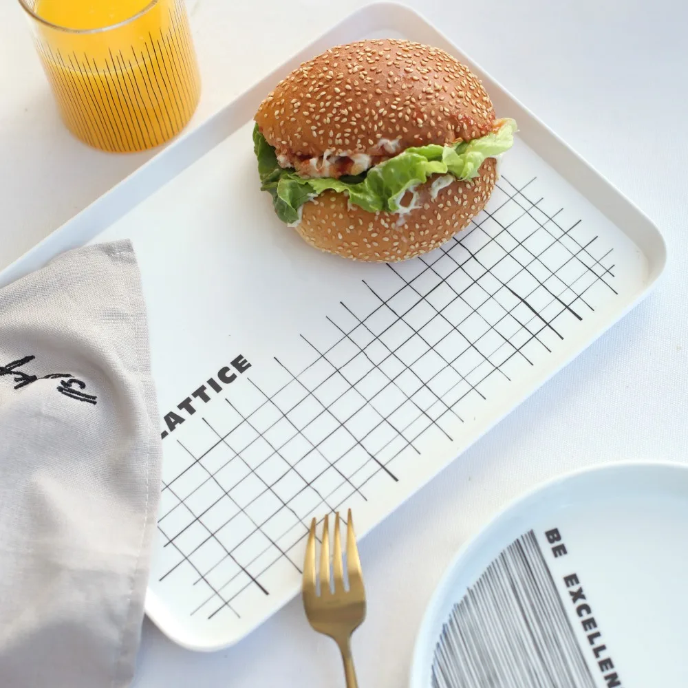 

Rectangular White Simple Ceramic Plates Square Serving Tray With Creative Porcelain Letter Food plate Set long dish for steak