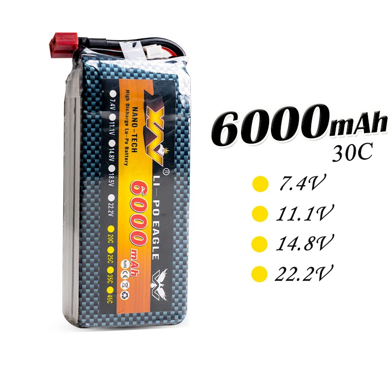 

High Quality RC Battery 7.4V 11.1V 14.8V 22.2V 6000mAh 30C RC LiPo Li-Poly Battery for Helicopters Quadcopter RC drone
