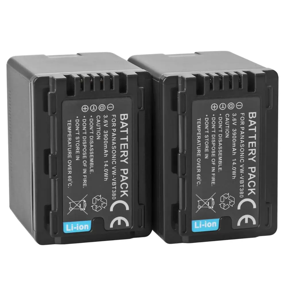 

2 Pcs VW-VBT380 VBT380 VW-VBT190 Battery for Panasonic HC-V250 HC-V380 HC-V510 HC-V520 V710 V720 V750 V770 VX870 VX981K WXF991K