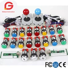 Arcade DIY Kit USB Encoder to Joystick + Chrome Plating LED Illuminated Push Button 1&2 Player Coin Button For Mame Raspberry pi arcade diy kits parts mame usb encoder 2 x led 4 8 way joystick 16x led illuminated push button for raspberry pi retropie 3b