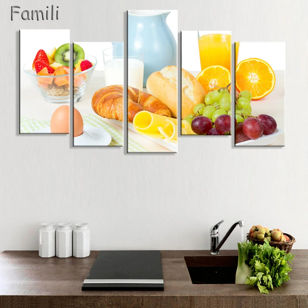 

5Picture Bread And Food And Cup Of Modern Canvas Print Painting Wall Art Picture For Kitchen Room Decoration Artwork Unframed