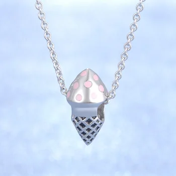 

Summer Jewelry Enamel Pink Color Ice Cream Design Popular European Jewelry S925 Sterling Silver Snake/Cross Chain Necklace