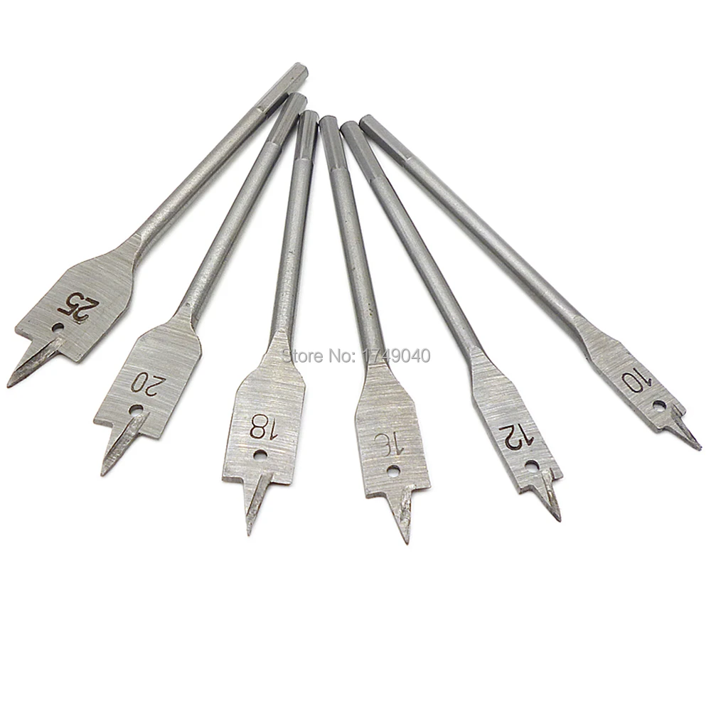 6pcs Industrial Spade Paddle Flat Wood Boring Drill Bit Set 1/4" Hex