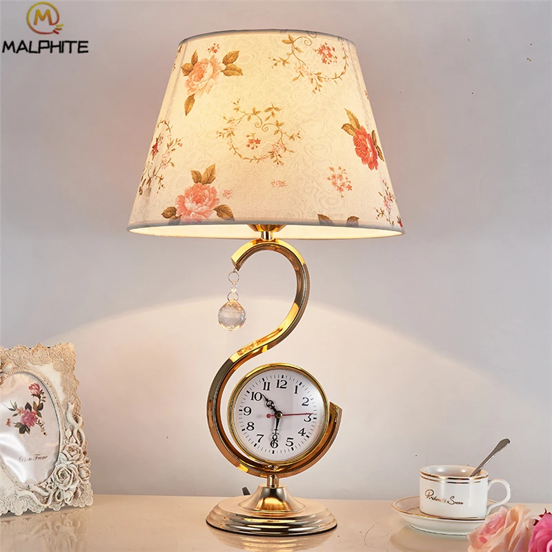 Nordic Clock Bedroom Table Lamp Red Fabric Shade Wedding Room Bedroom Table Lamp Red Fabric Shade