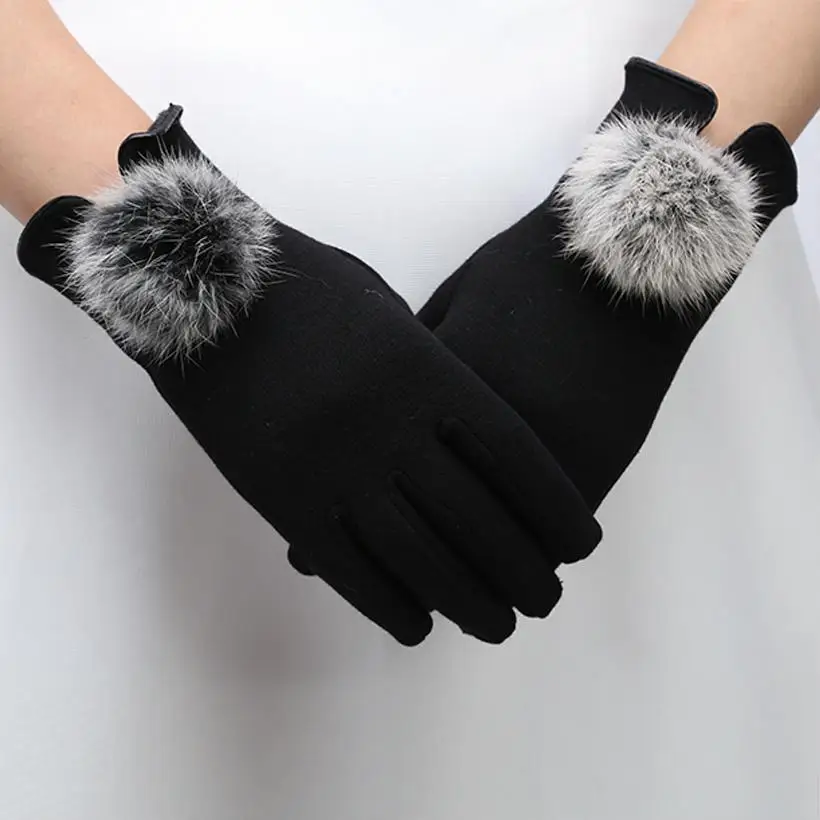 2017 новые осенние элегантные зимние перчатки женские хлопчатобумажные перчатки варежки из кроличьего меха драйвер экрана перчатки