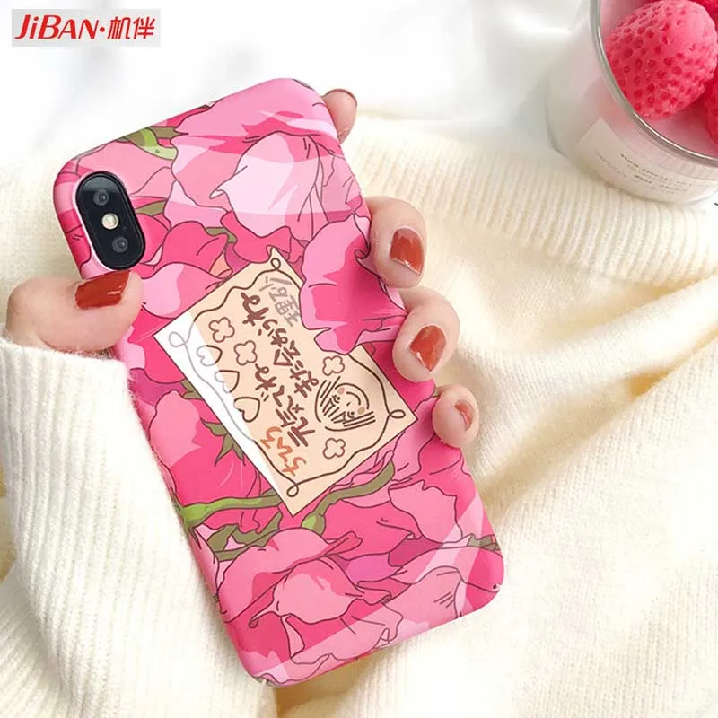 JIBAN For iPhone X Romantic Rose Flowers Fresh Letter Hard PC Phone Back Cover Cases for iphone 6 6s 6plus 7 7plus Best Gifts |