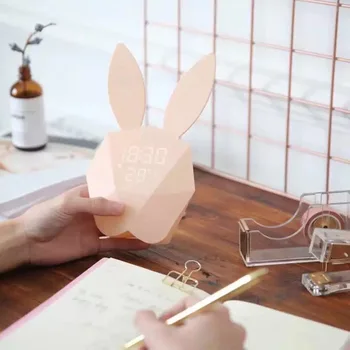 

2018 New LED Digital Clock Alarm night lights Cute Rabbit Clock kids mechanical Sound Sensitive Thermometer Wall Clocks lamp