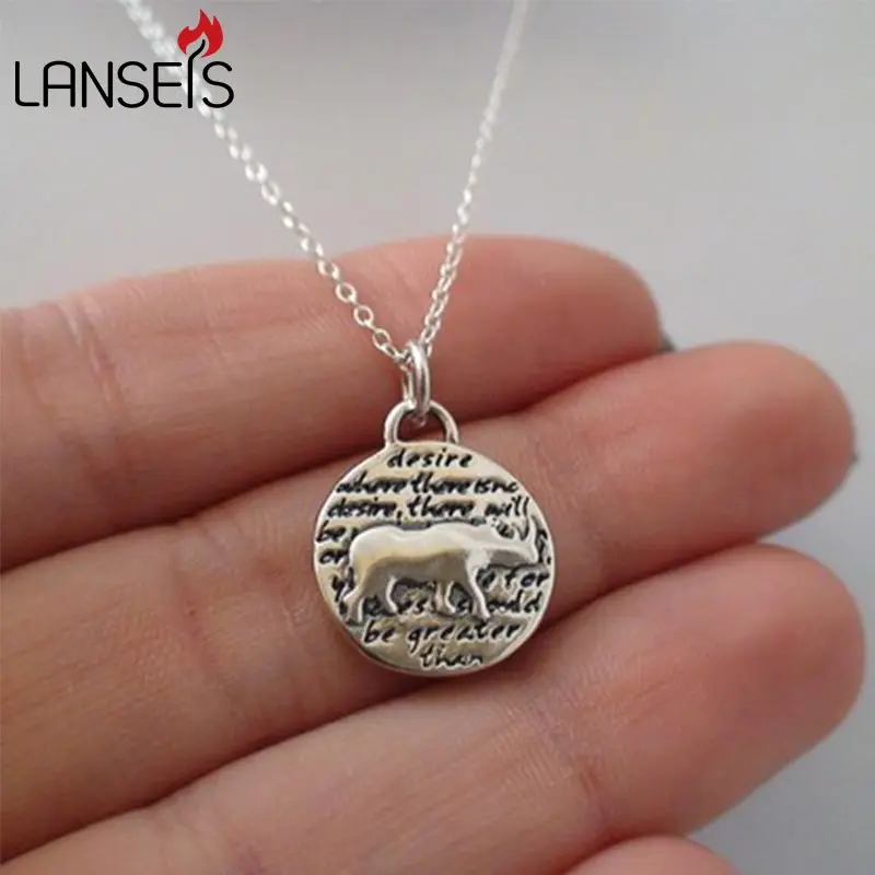 

1pcs Inspirational Rhino Charm NecklaceCute Ancient silver Animal girl Friends Pendant
