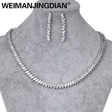WEIMANJINGDIAN, элегантное ожерелье с кубическим цирконием маркизы, CZ, кристалл, Теннисный браслет и длинные серьги-капли, свадебный ювелирный набор