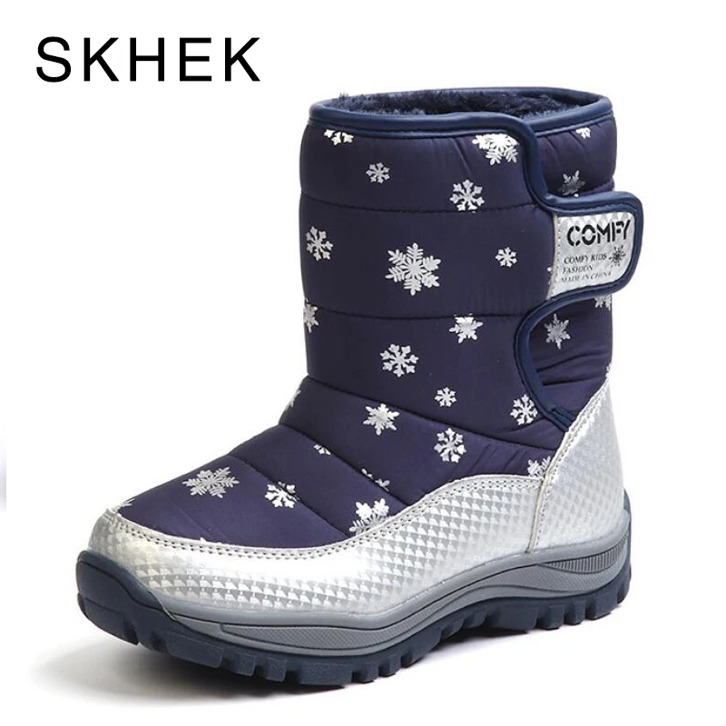 Koop SKHEK 2018 Nieuwe Kinderen Winter Laarzen Warme Wollen Voering Comfortabele Kinderen Schoenen Modieuze Jongens en Meisjes Laarzen voor Eur maat 27 32