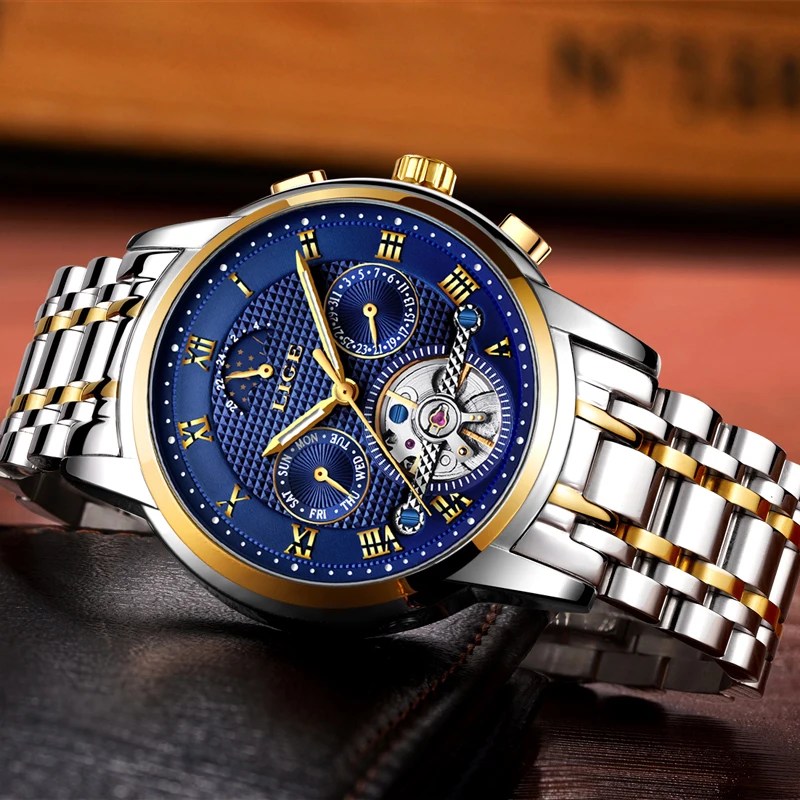 ييج رجال كبار الساعات العلامة التجارية الفاخرة التلقائي الميكانيكية ووتش الرجال الصلب الكامل الأعمال للماء الرياضة الساعات Relogio Masculino
