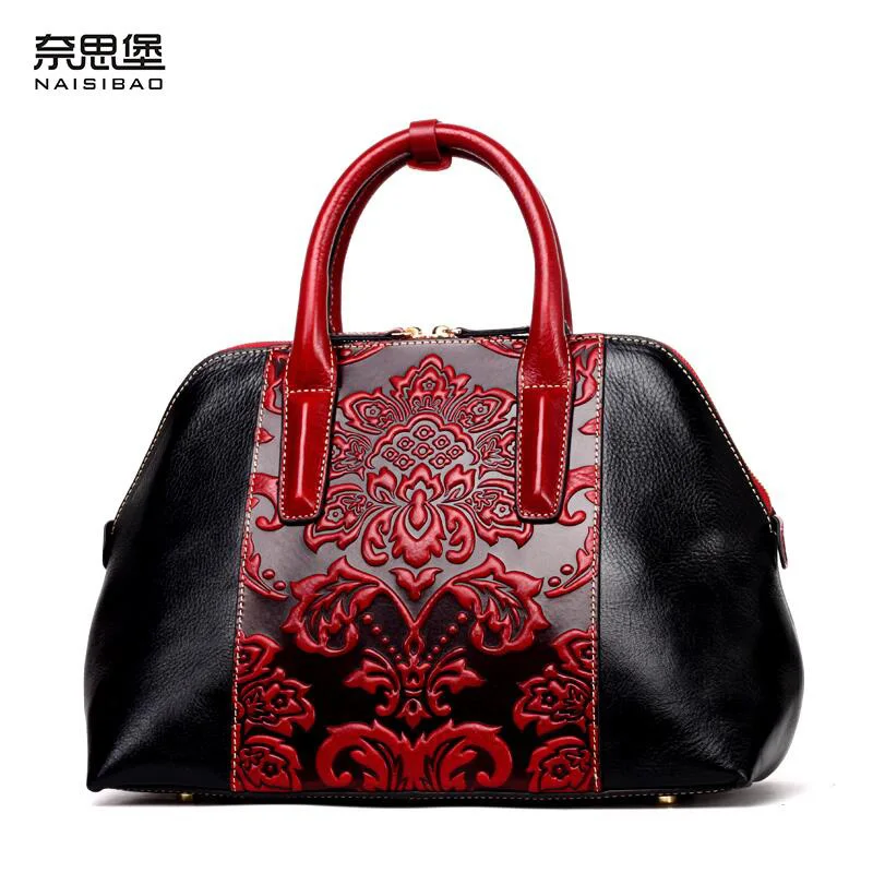 NAISIBAO New women genuine leather bag brand Classic Ladies embossed