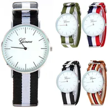 Простой модный дизайн Geneva бренд повседневные часы для женщин и мужчин тонкий циферблат сиамские Красочные Холст Группа Аналоговые кварцевые наручные часы#77