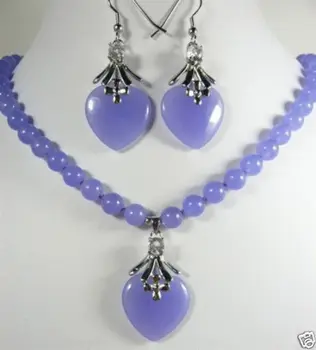 

Free Shipping New Jewelry Purple stone Necklace heart-shaped pendant Earring set