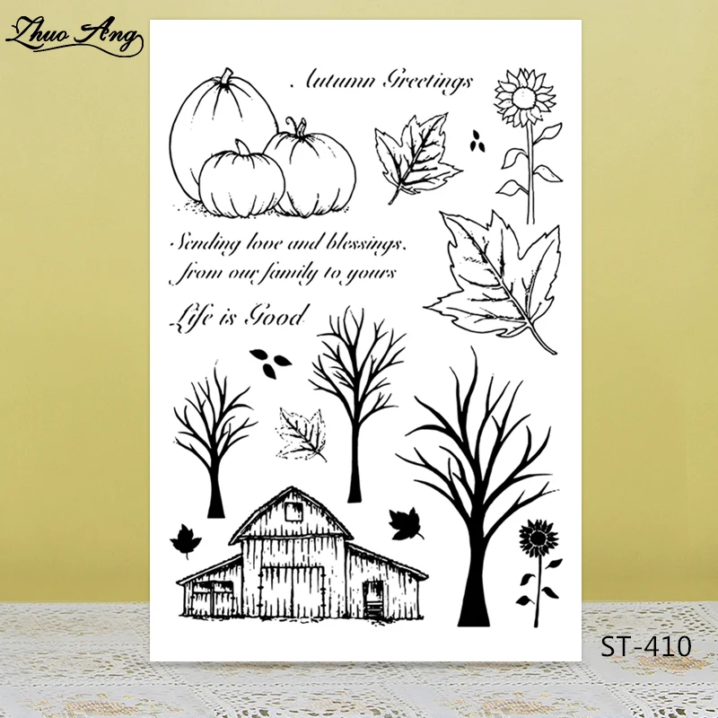 

ZhuoAng Wooden House Leaves Flowers Clear Stamps For DIY Scrapbooking/Card Making/Album Decorative Silicone Stamp Crafts