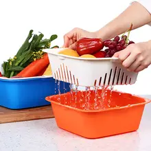 2-en-1 de Colador De Plástico Cesta de Frutas de Frutas Cesta de Verduras con Integrado Con Colador Colador Vegetal Conjunto
