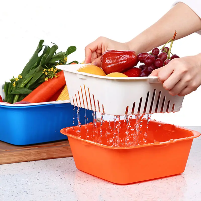 2 in 1 Fruit Vegetable Basket with Integrated Colander Plastic Fruit