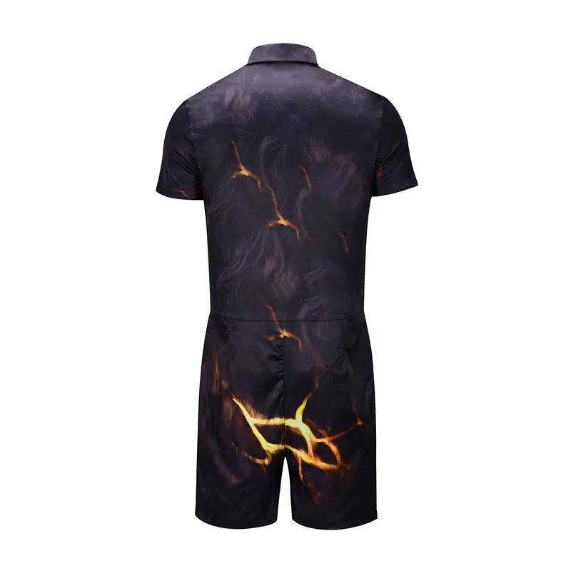 

New Fashion Men Set Short Sleeve Jumpsuit 3D Print Men Rompers Playsuit Overalls One Piece Romper Slim Fit Men's Sets