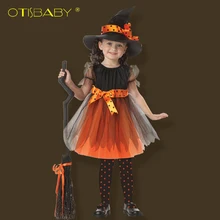 Костюм на Хэллоуин для девочек из 3 предметов; платье ведьмы для косплея; детская одежда; детское платье для девочек; шляпа для маленьких девочек; украшение; Vestido