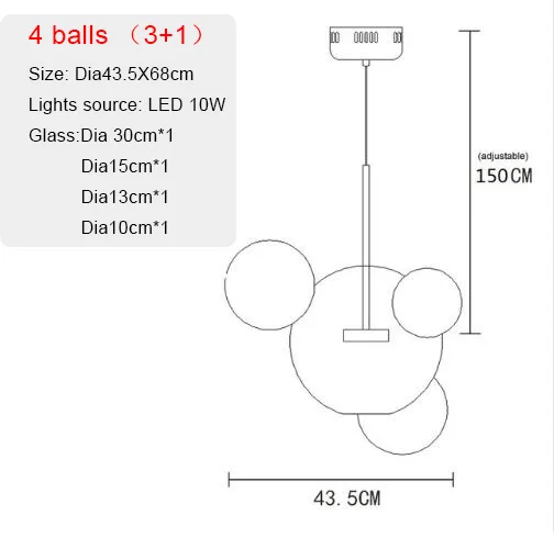 Новые креативные светодиодные подвесные светильники с мыльными пузырями, молекулярные подвесные светильники с стеклянным шаром, стеклянные лампы с Микки Маусом, бар, ресторан - Цвет корпуса: 4 balls