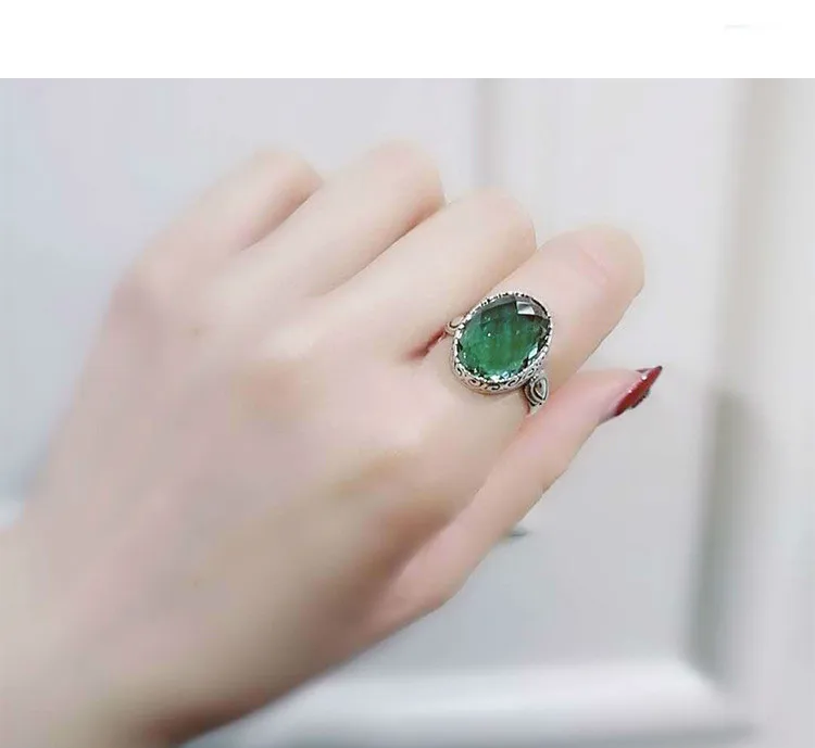 Подлинное серебряное кольцо 925 обручальные женские кольца изумруд натуральный камень зеленый кристалл регулируемые ювелирные изделия Bague